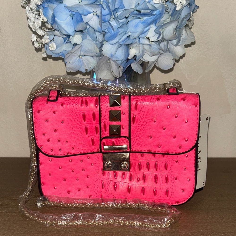 NWT Hot Pink Women's Crossbody Bag with Stud Accent - Picture 1 of 7